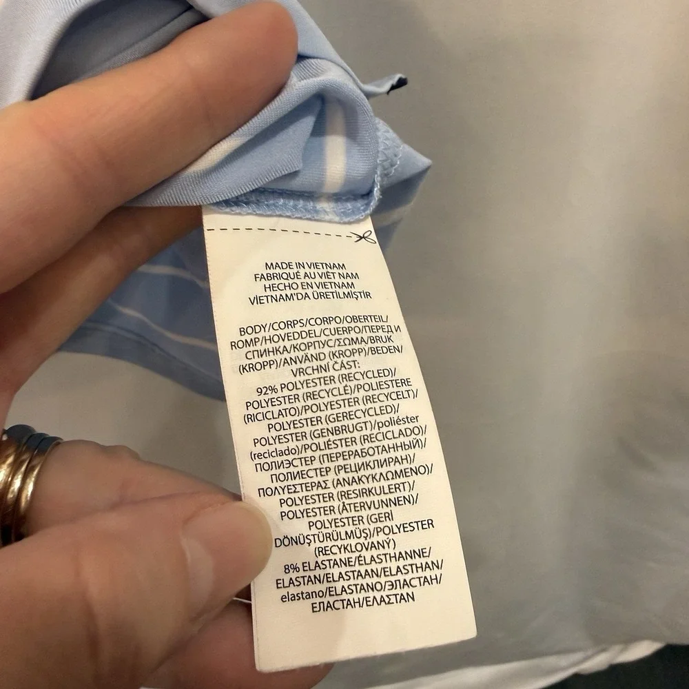 Ralph Lauren Performance Polo Men White On Blue Stripe L